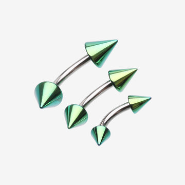 Colorline PVD Spike Top Curved Barbell Ring-Green